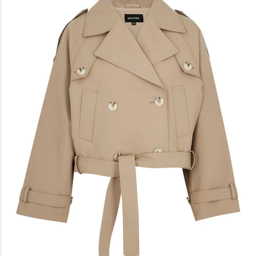 Meotine Bobby Trench Coat Jacket Cropped Womens S/M in Beige